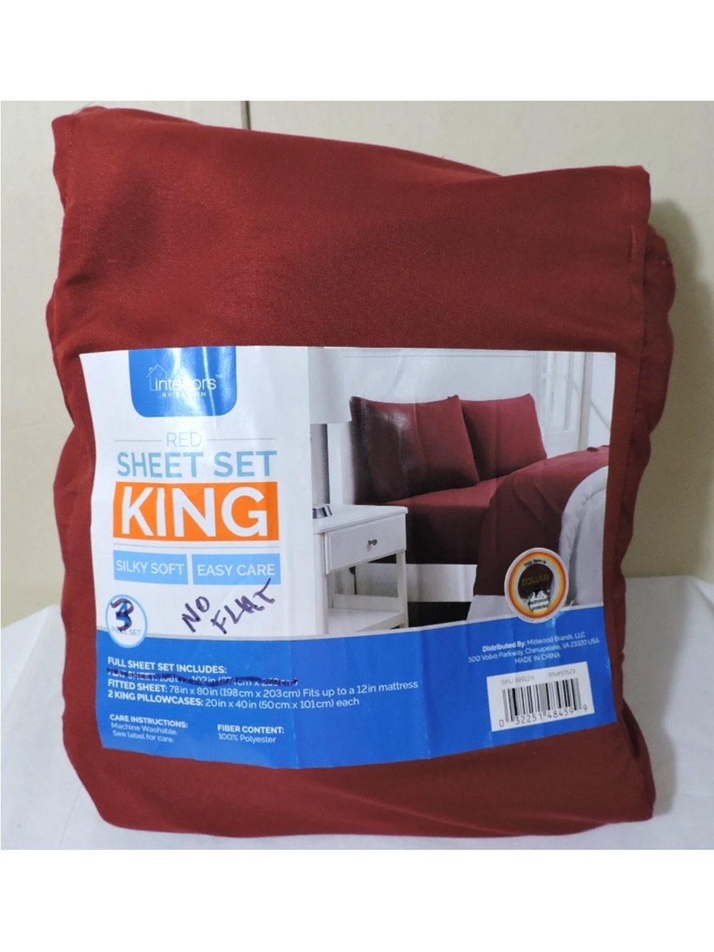 INTERIORS BY DESIGN 3 PIECE SHEET SET King Maroon Fitted Sheet & 2 Pillowcases